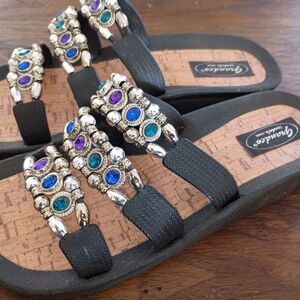 Chandela Black Sandals with Jewel Accents